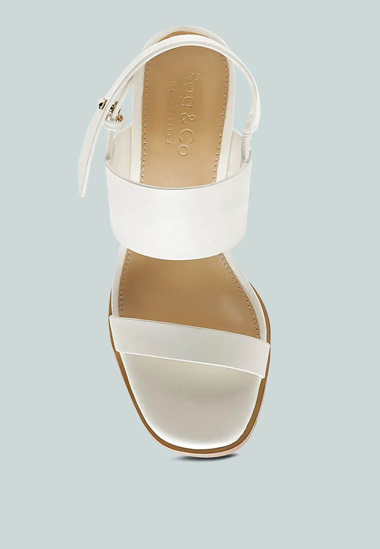 GERTUDE Slingback Block Heel Leather Sandal in White