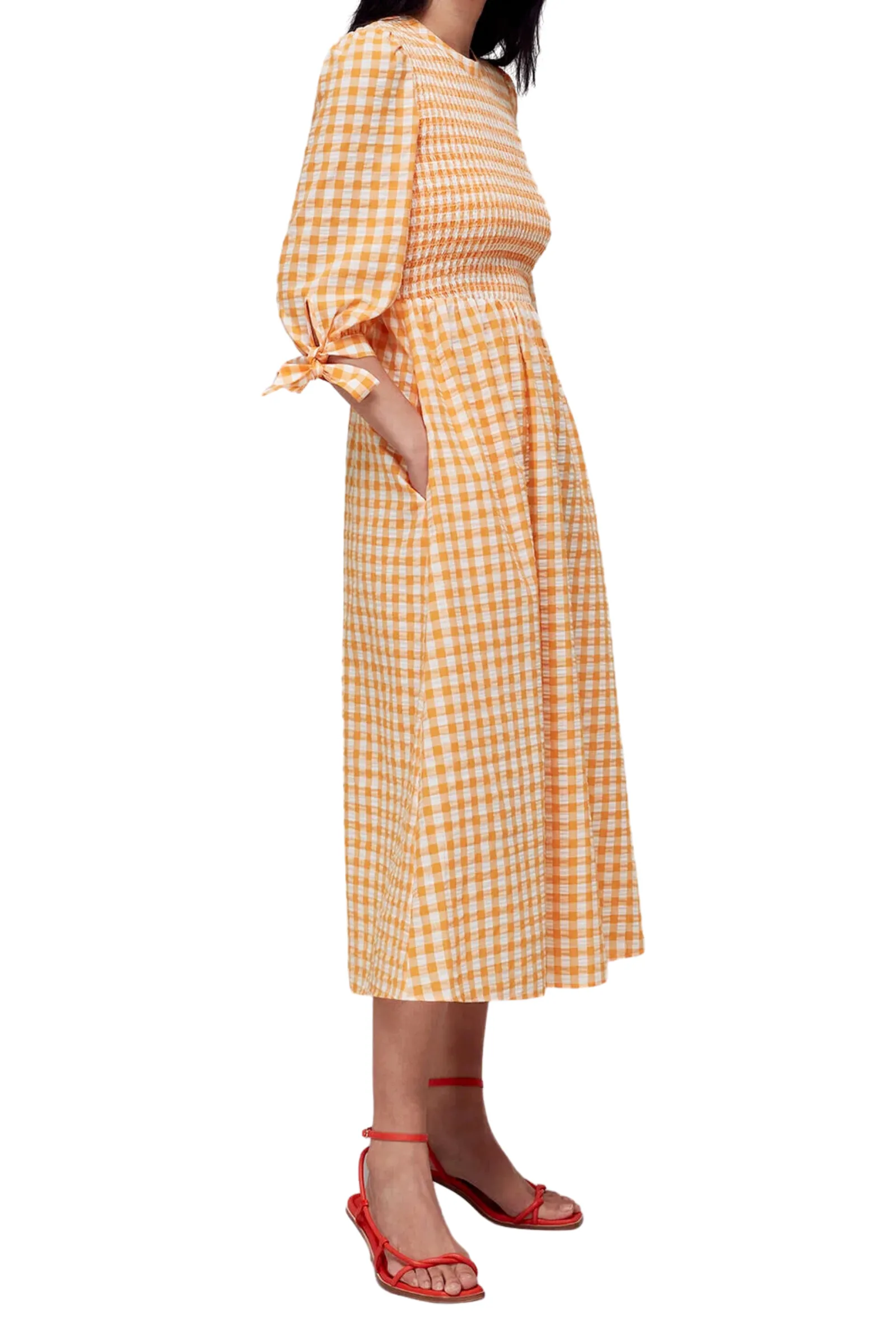 Gingham Check Shirred Dress