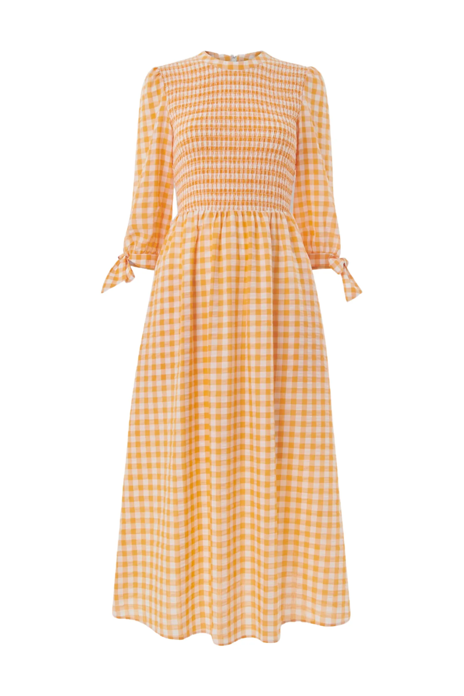 Gingham Check Shirred Dress