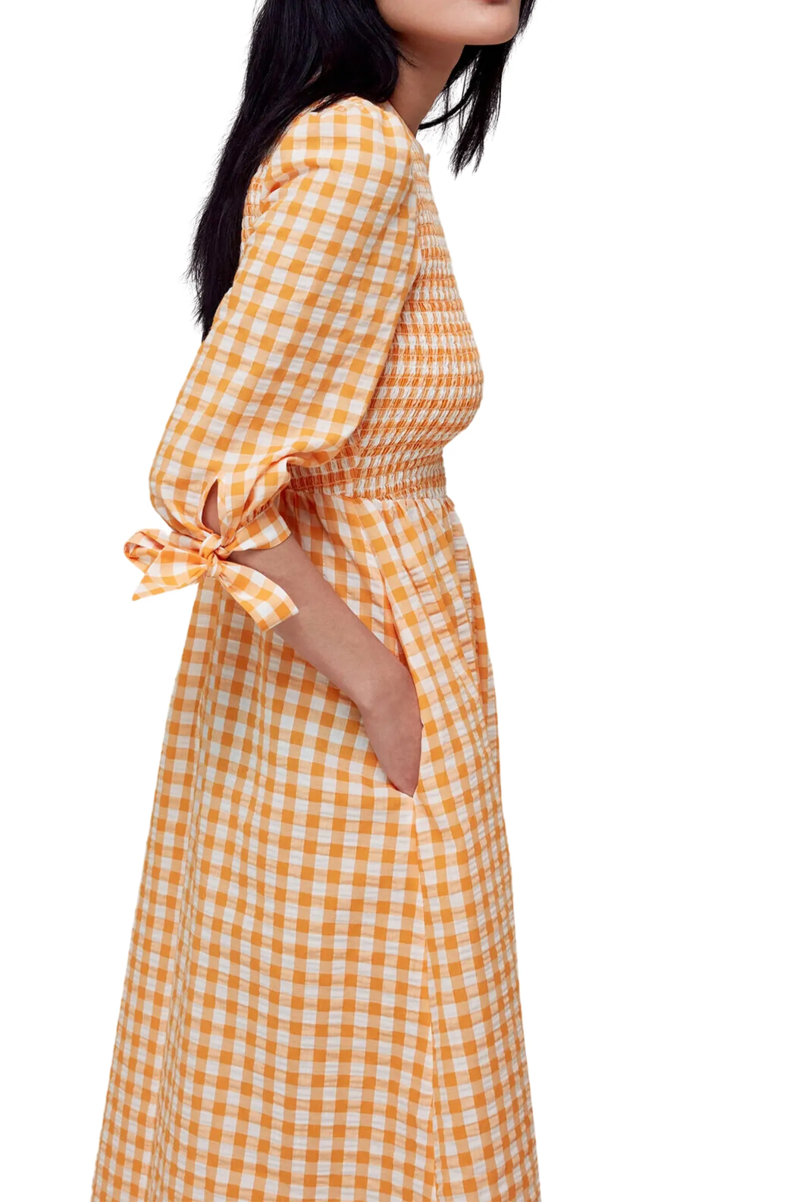 Gingham Check Shirred Dress