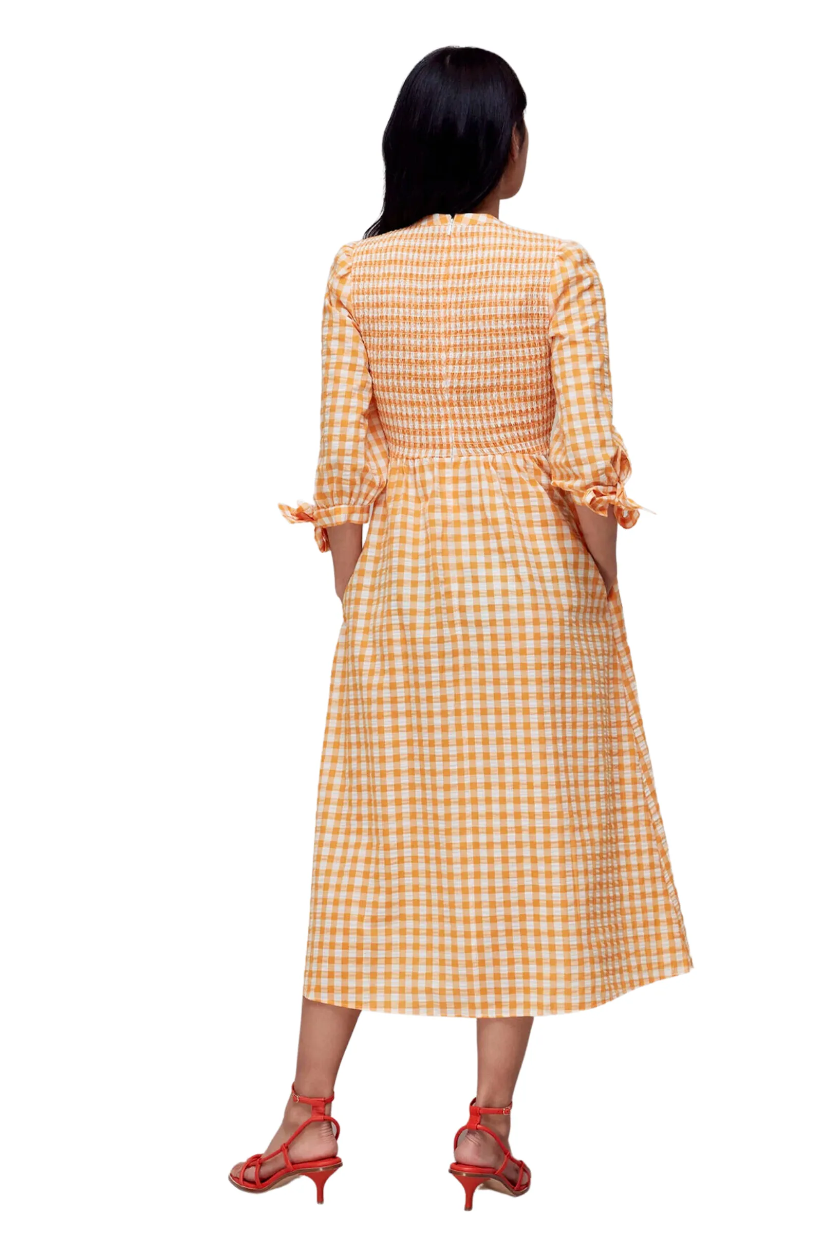 Gingham Check Shirred Dress