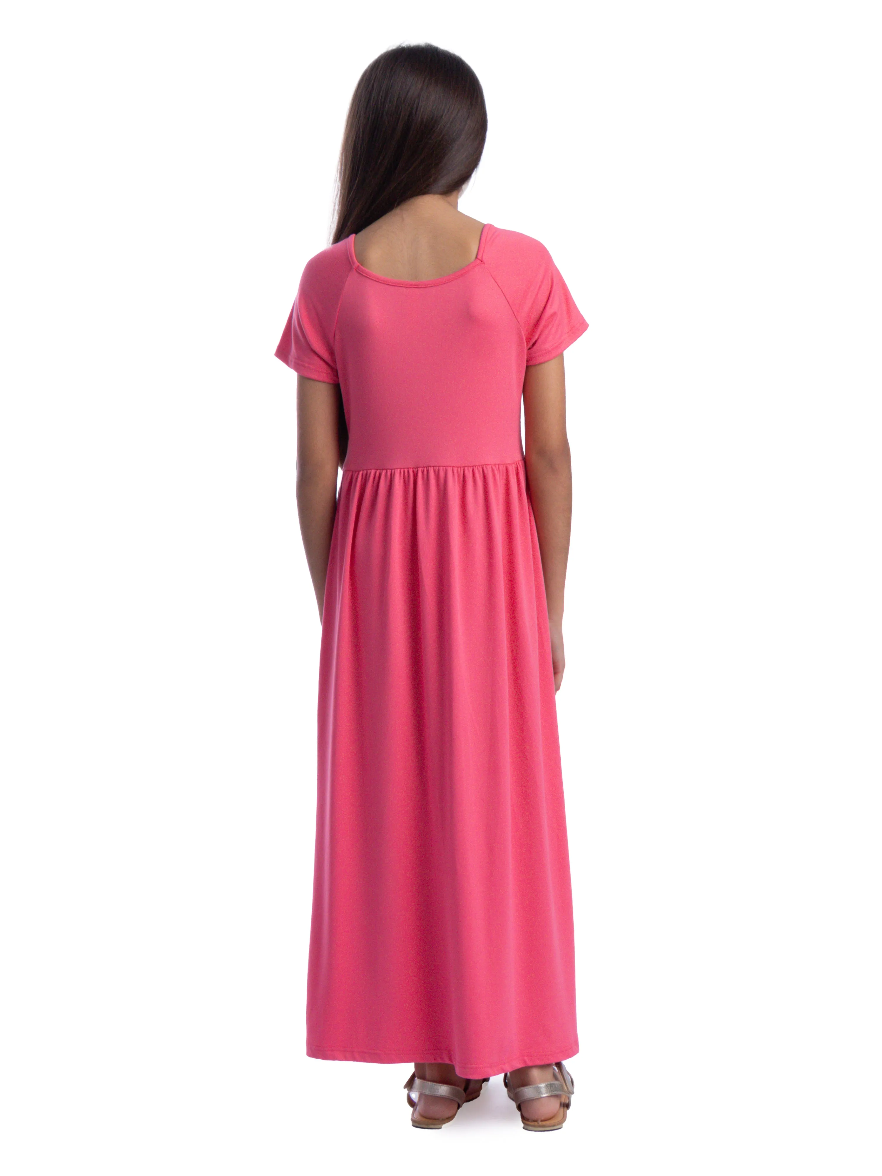 Girls Short Sleeve Pleated Maxi Dress