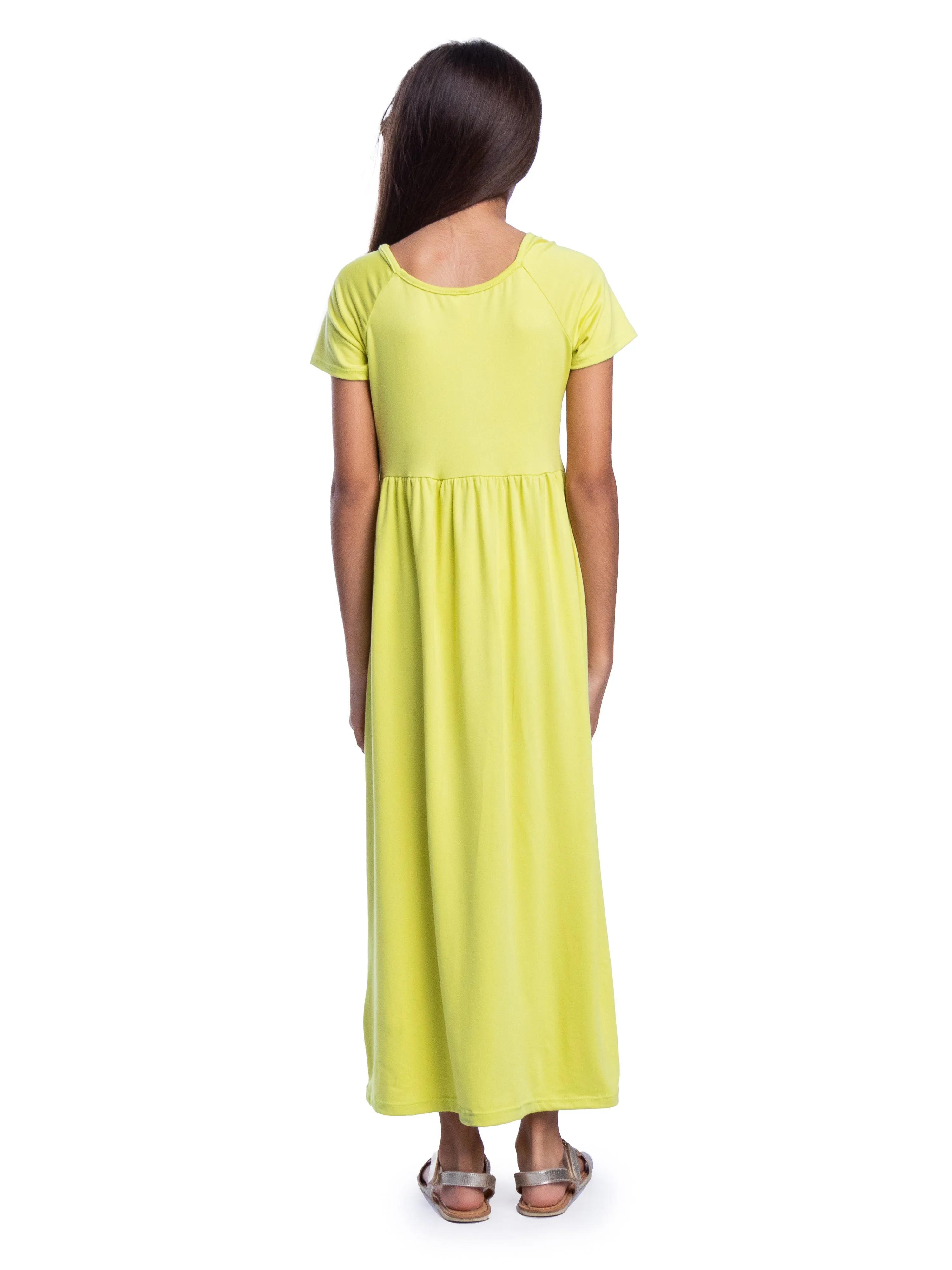 Girls Short Sleeve Pleated Maxi Dress