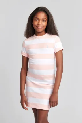 Girls Striped T-Shirt Dress in Crystal Rose