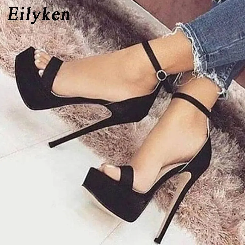 Gladiator Buckle Strap Women Sandals Thin High Heels Club Party Pumps Classics Black Pole Dancing Shoes Size 35-42