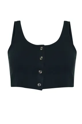 Glamorous Black Button Front Sleeveless Crop Top