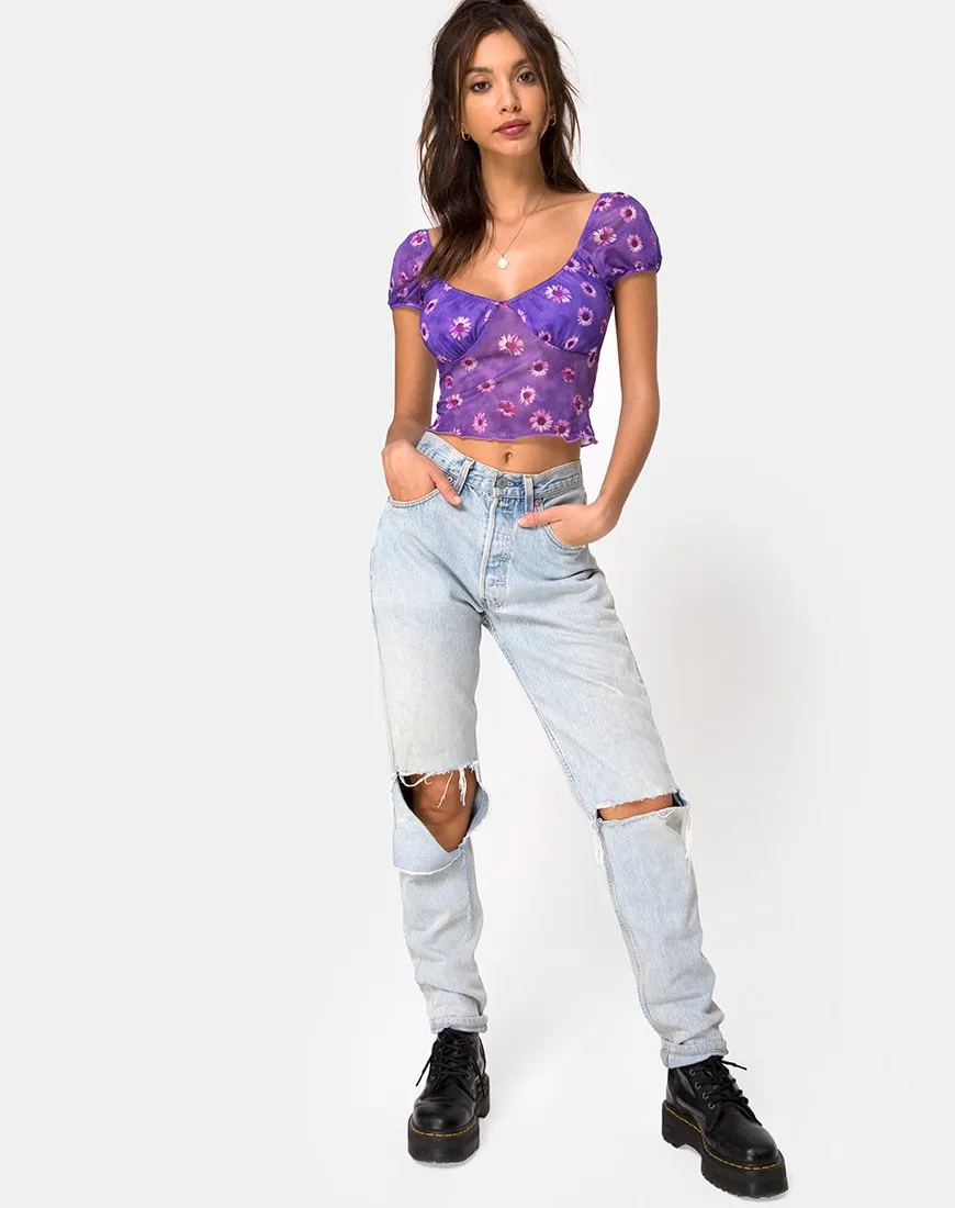 Glasty Crop Top in Purple Daisy Daze