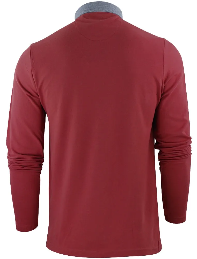 Herag Chambray Collar Long Sleeve Polo Shirt in Ruby Wine