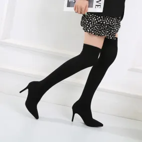 Hnzxzm Fashion Pumps Small Size 31 32 33 Sexy Pointed Sock Boots Knit Elastic Long Boots Woman Over The Knee Boot Thin Heel Booties