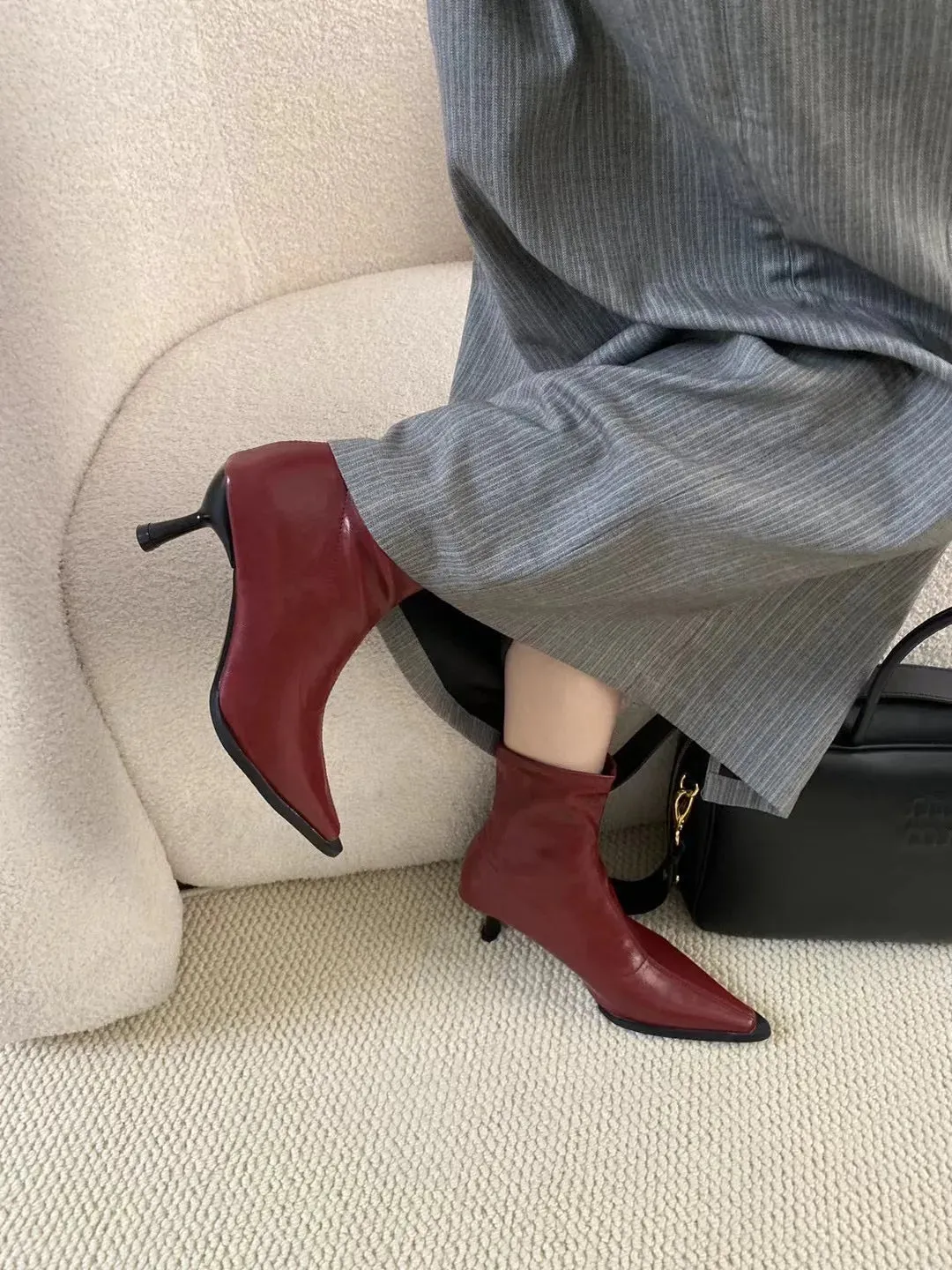 Hnzxzm Fashion Women Ankle Boots Chelsea Bootie Red Gold Black Thin High Heels Autumn Spring Dress Shoes Woman Slip On Party Pumps 39