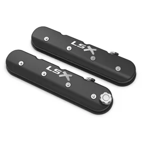 Holley Tall Valve Cover - Baffled - LSX Logo - Black Machined - GM LS-Series - Pair