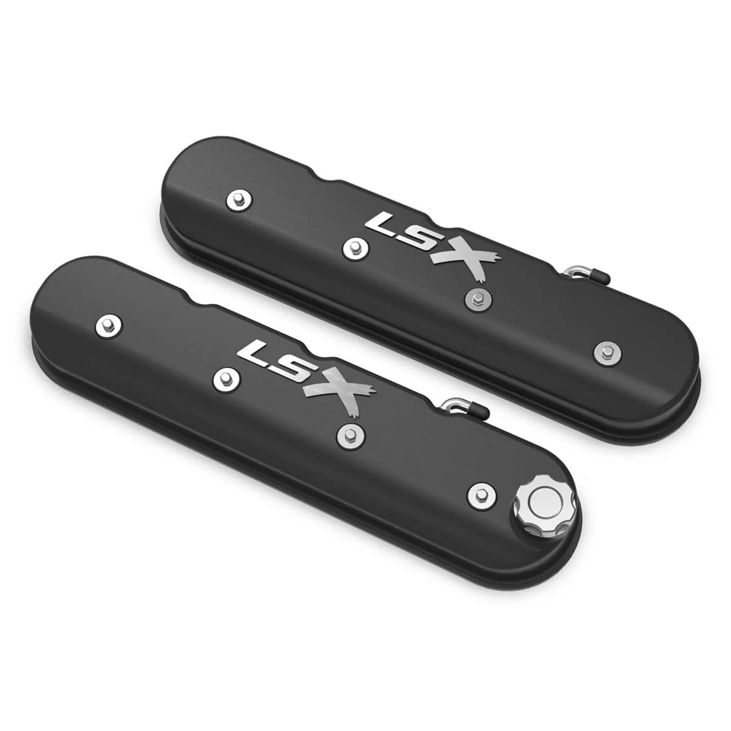 Holley Tall Valve Cover - Baffled - LSX Logo - Black Machined - GM LS-Series - Pair