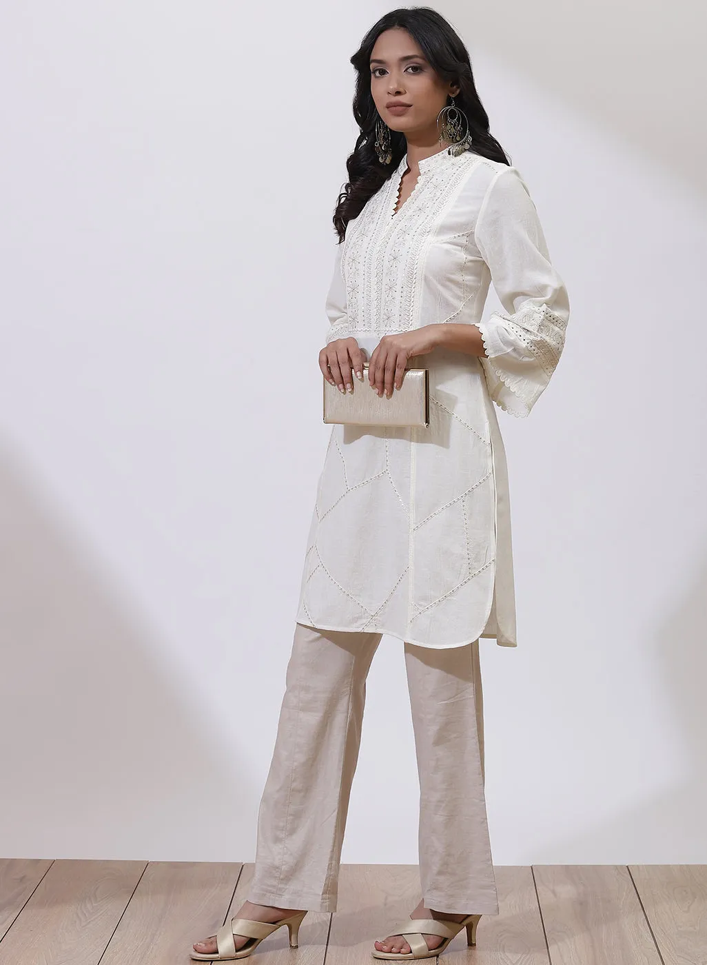 Ivory Kurti With Delicate Embroidery