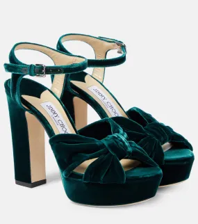 Jimmy Choo heloise 120 velvet platform peep toe pumps, green