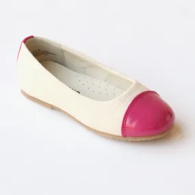 L'Amour Girls C-810 Fuchsia Two Tone Linen Canvas Flats