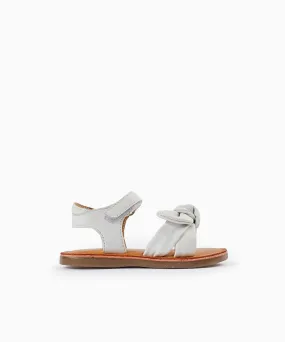 Leather Sandals with Bow for Baby Girls, White