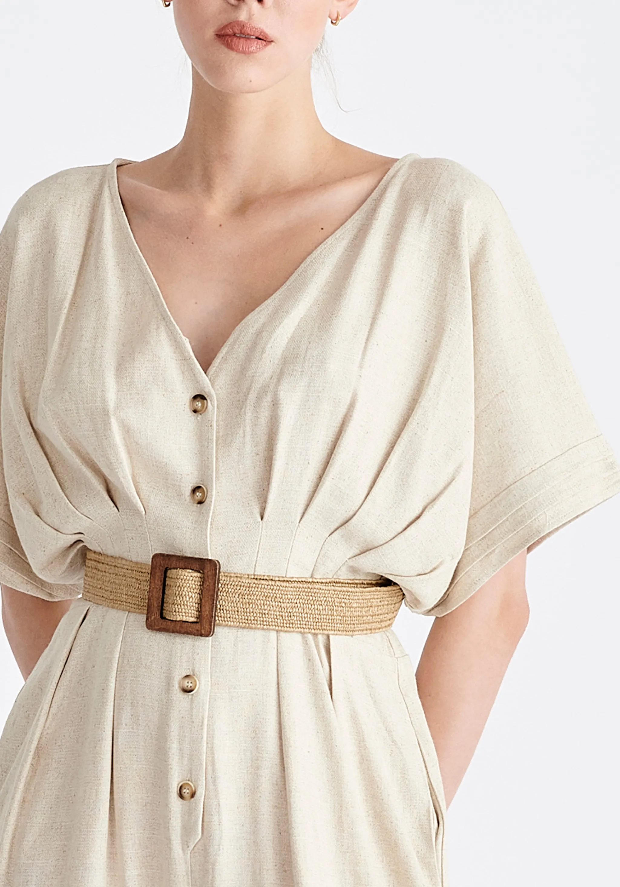 Linen Blend Button Jumpsuit