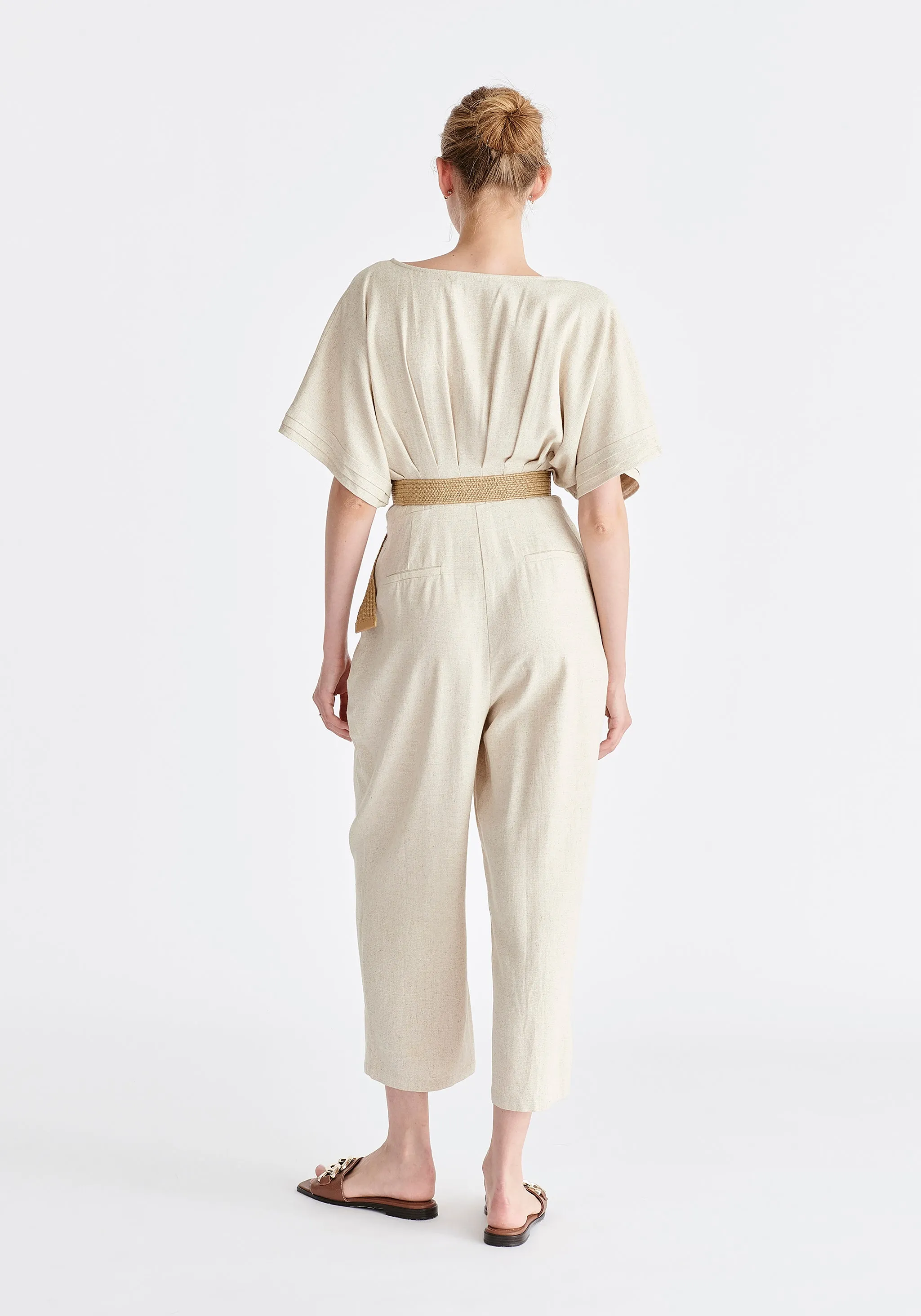 Linen Blend Button Jumpsuit