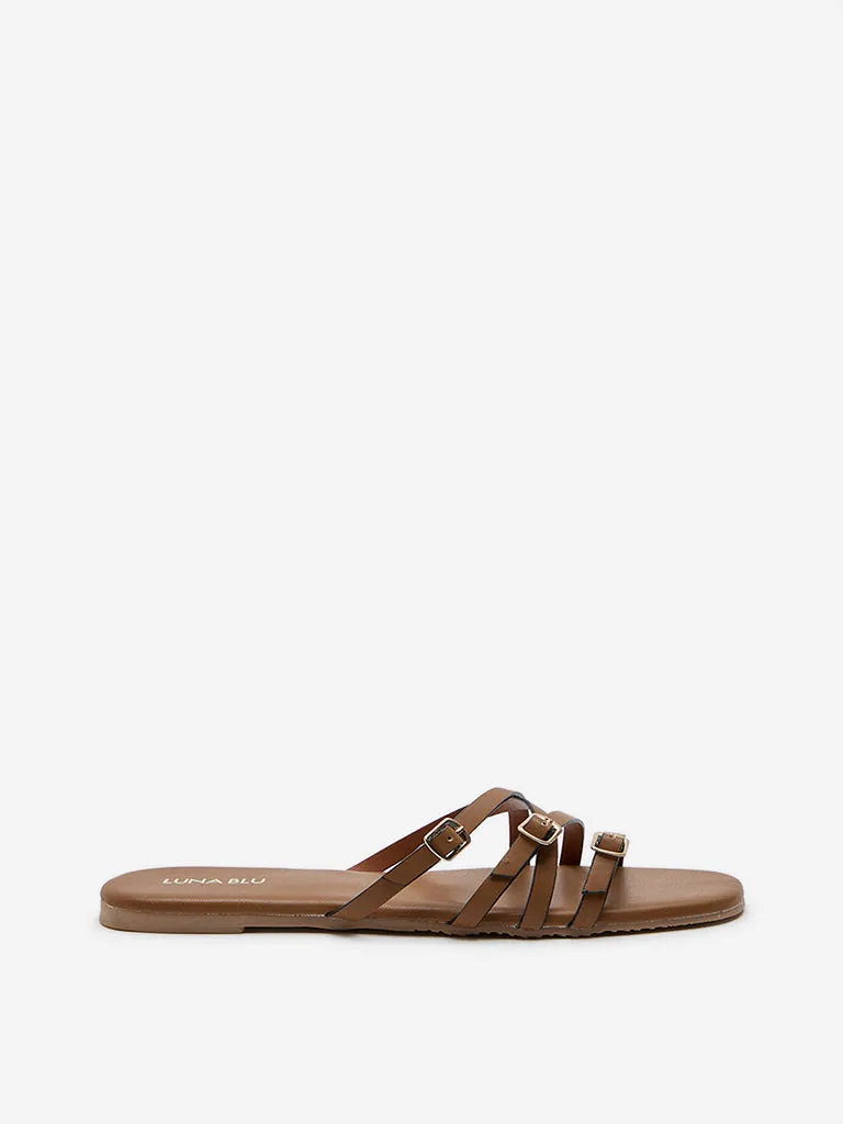 LUNA BLU Light Brown Buckled Sandals