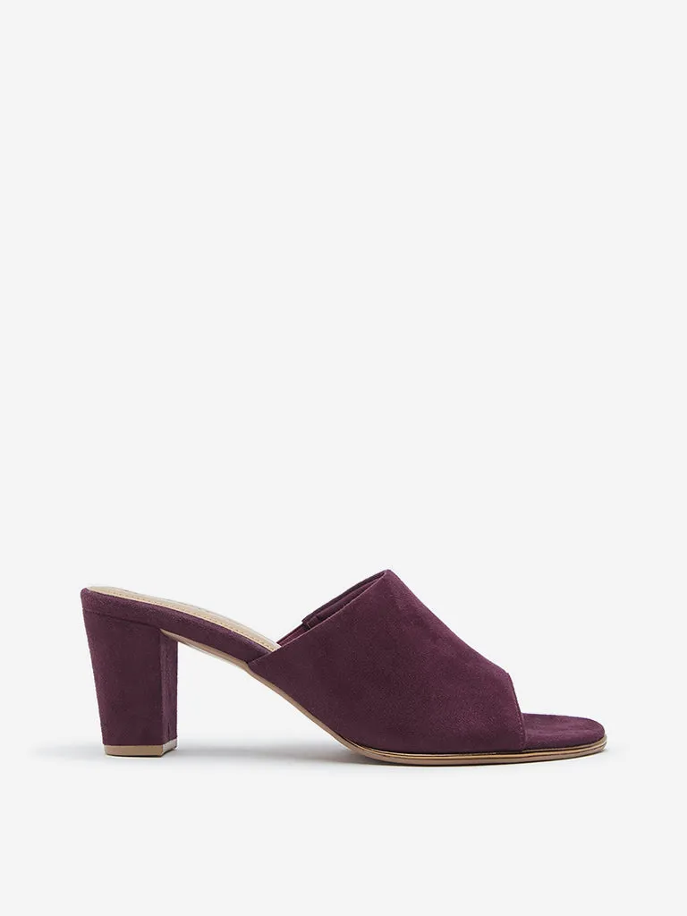 LUNA BLU Wine Suede Block Heel Sandals