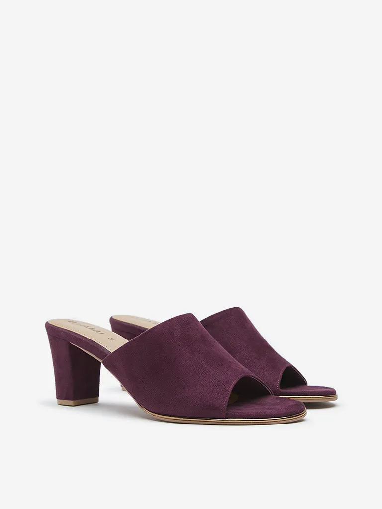 LUNA BLU Wine Suede Block Heel Sandals