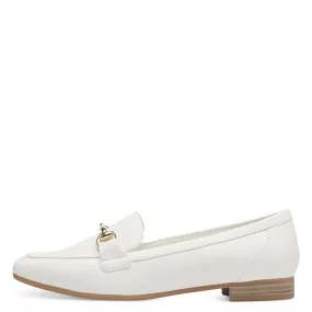 Marco Tozzi White Matte Loafer: Sleek Design with Gold Accent