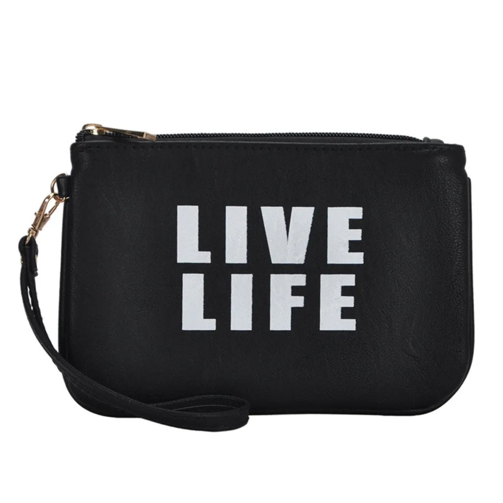 Mechaly Women's Slogan Life Black Vegan Leather Wallet