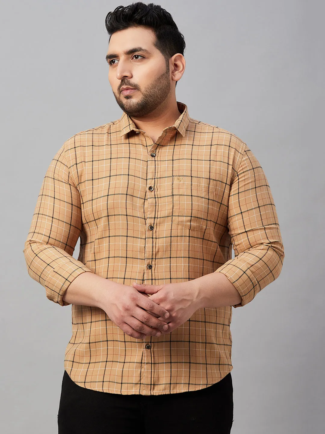 Men Checked Tan Classic Shirt