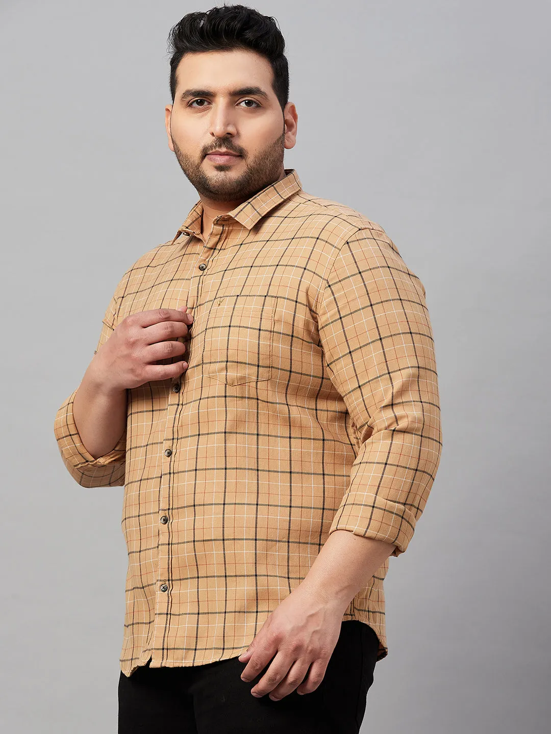 Men Checked Tan Classic Shirt