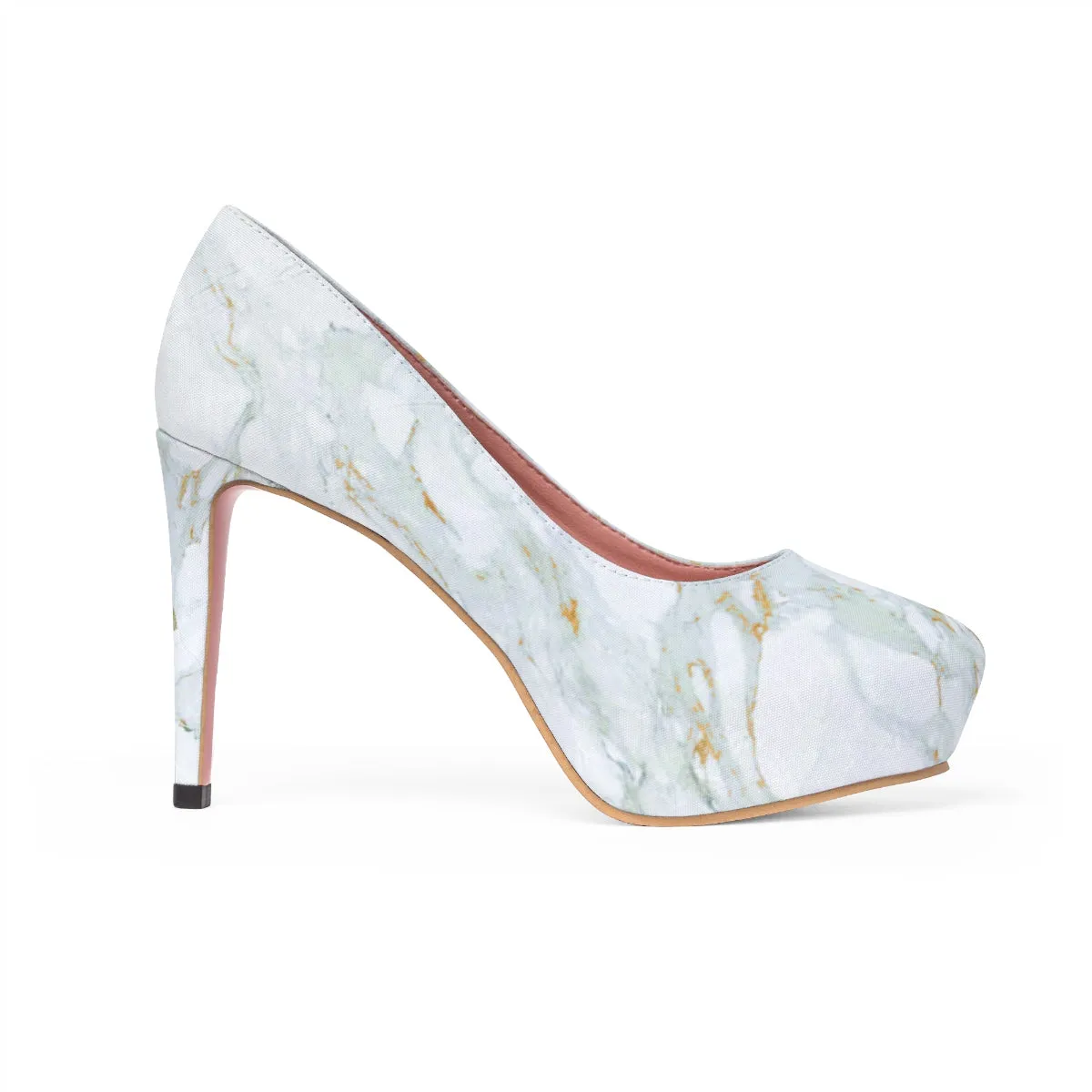 Modern Bright White Marble Print Premium Women's Platform Heels Stiletto Pumps