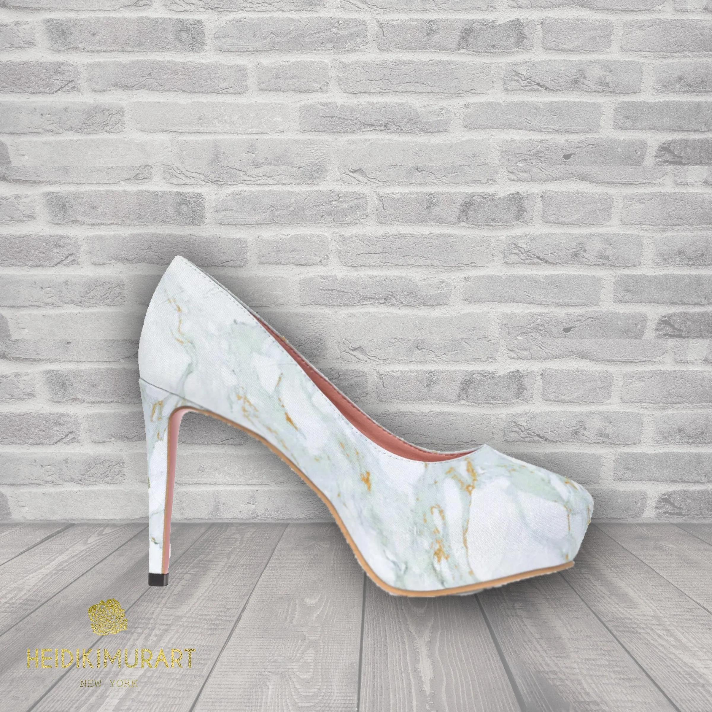 Modern Bright White Marble Print Premium Women's Platform Heels Stiletto Pumps