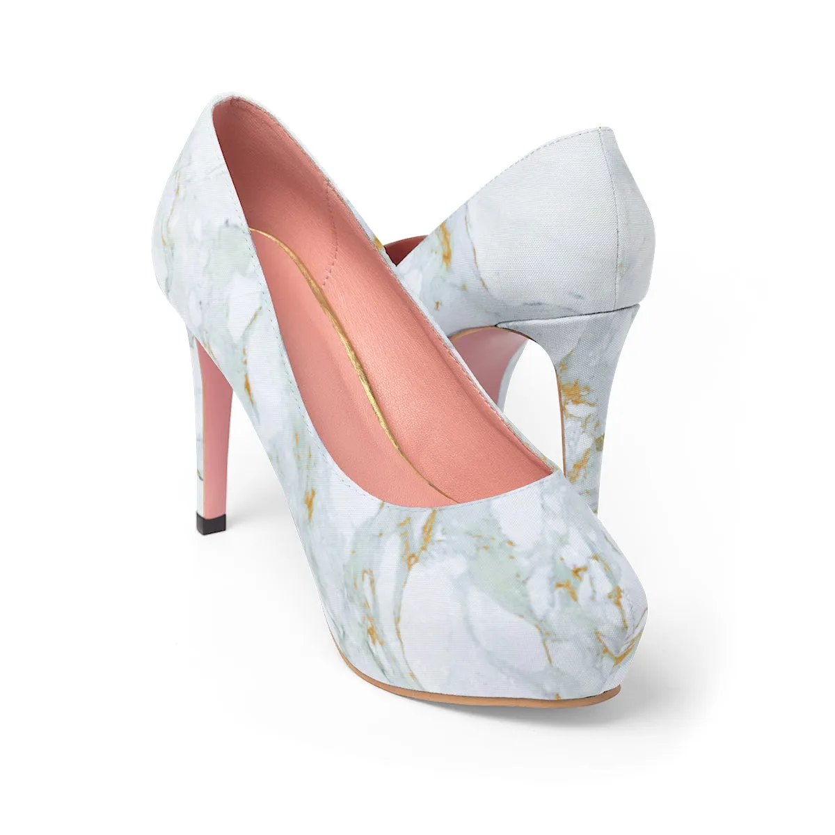 Modern Bright White Marble Print Premium Women's Platform Heels Stiletto Pumps