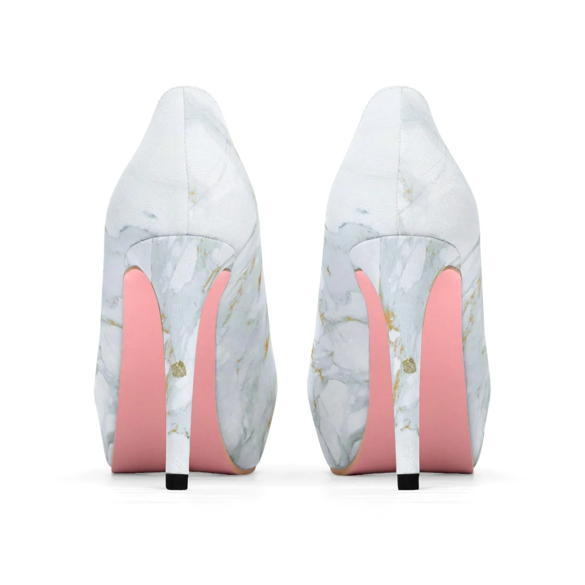 Modern Bright White Marble Print Premium Women's Platform Heels Stiletto Pumps