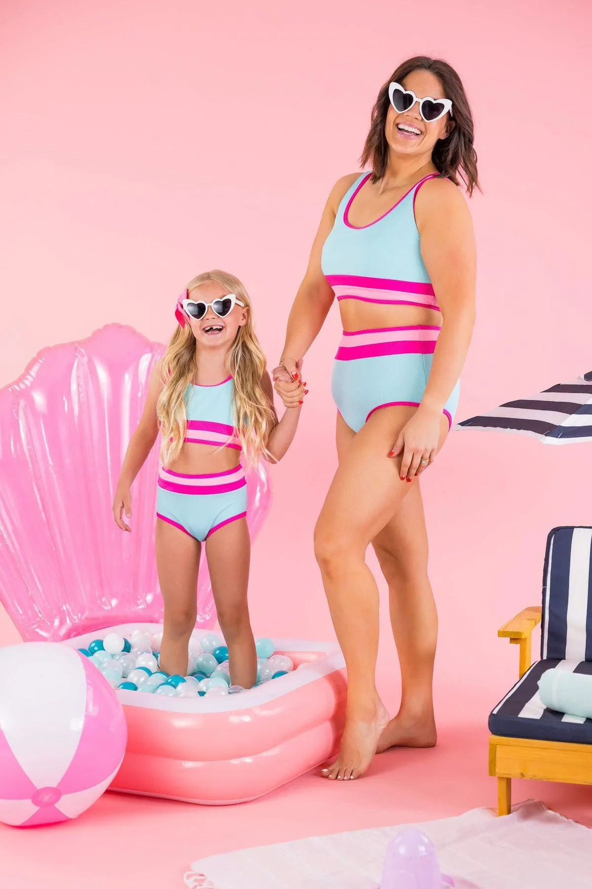 Mom & Me - Blue & Pink Stripe Bikini