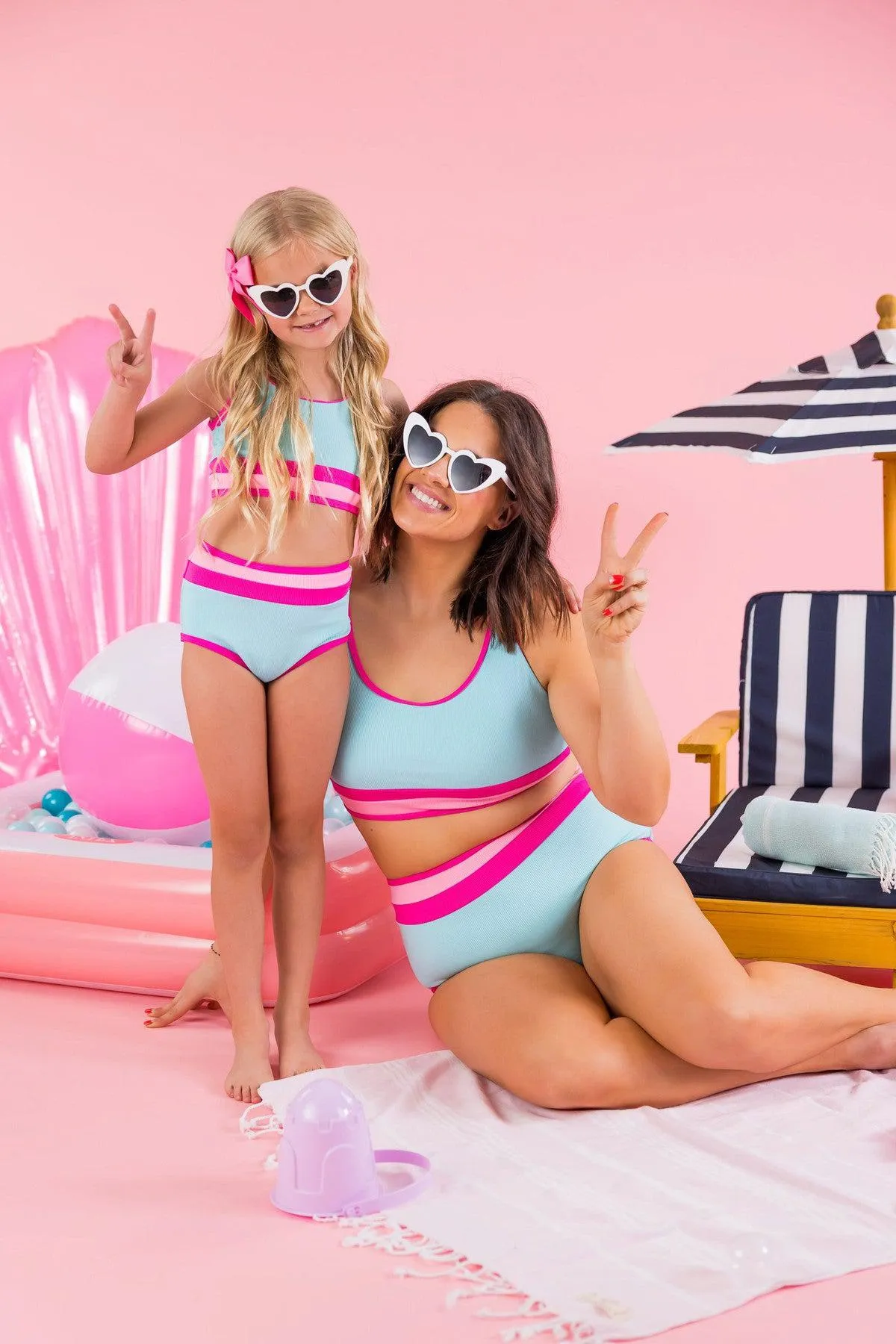 Mom & Me - Blue & Pink Stripe Bikini