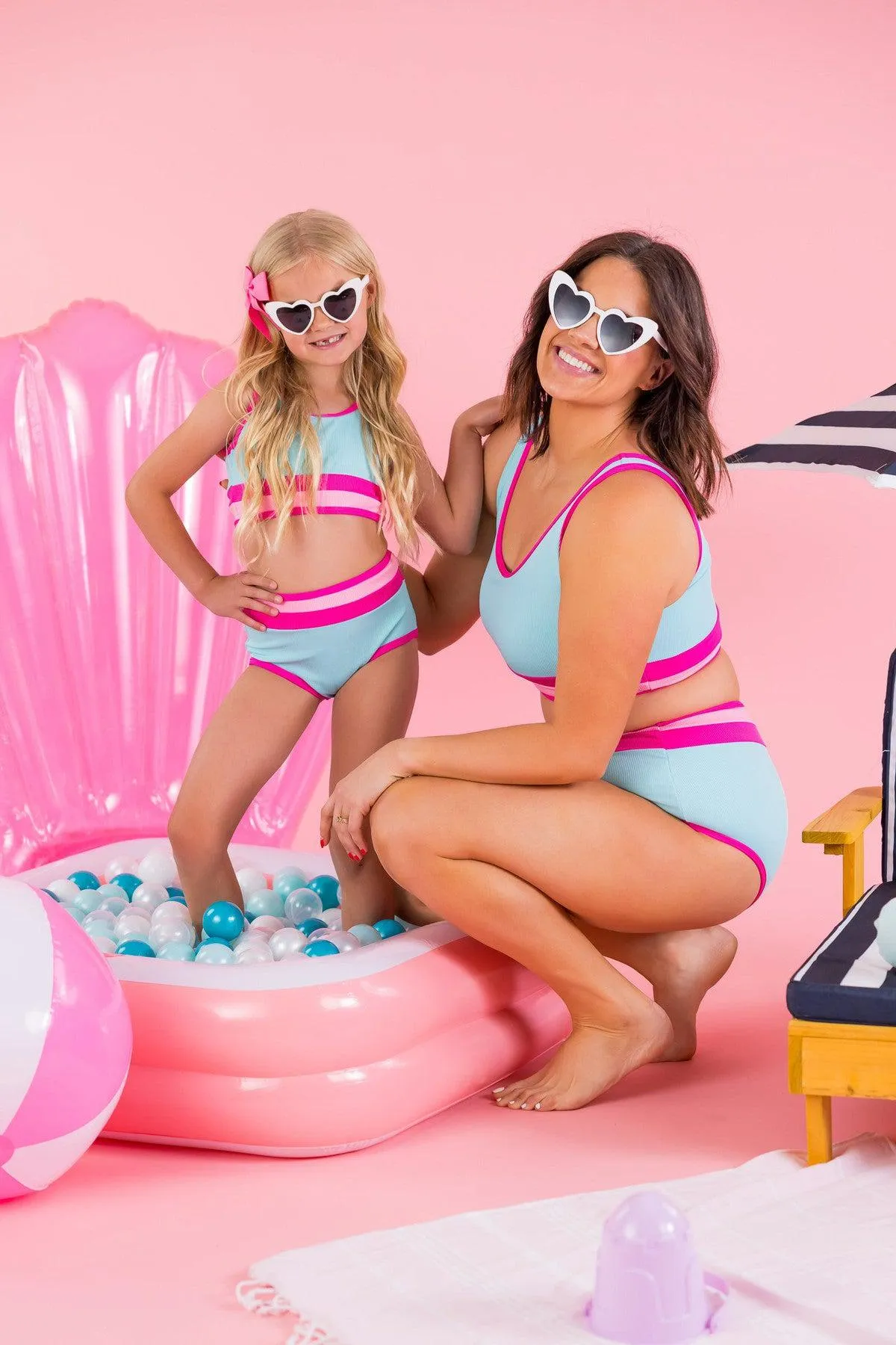 Mom & Me - Blue & Pink Stripe Bikini