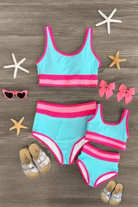 Mom & Me - Blue & Pink Stripe Bikini