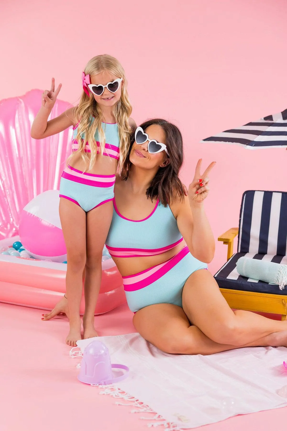 Mom & Me - Blue & Pink Stripe Bikini