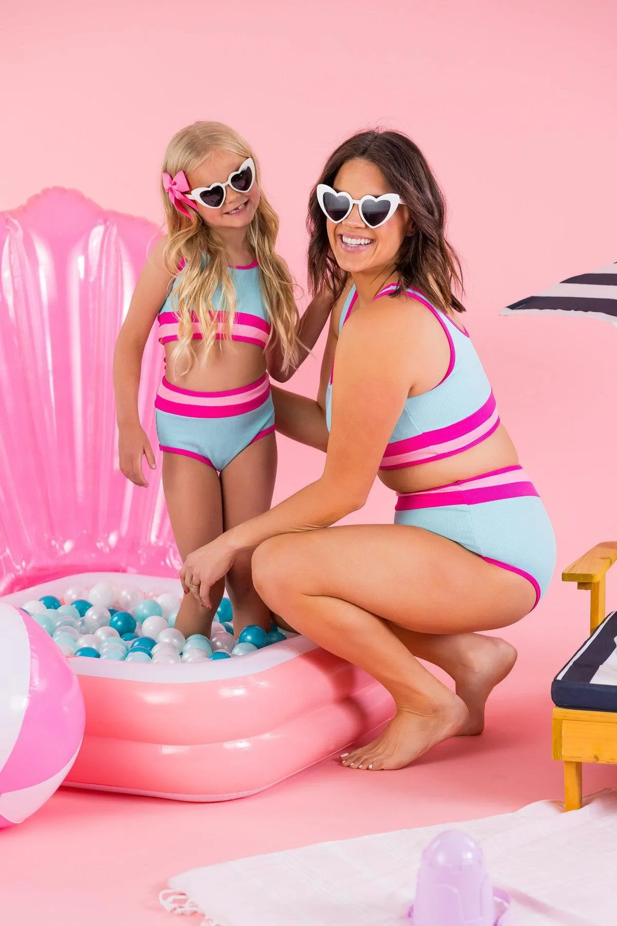 Mom & Me - Blue & Pink Stripe Bikini