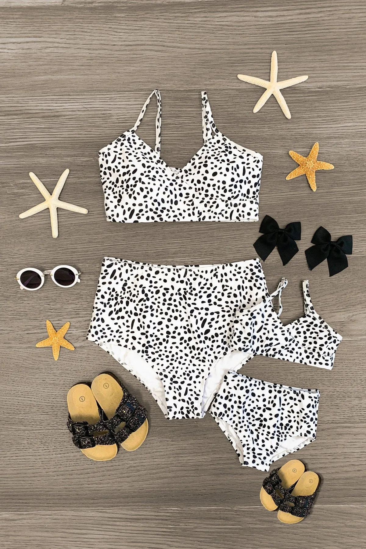 Mom & Me - White Polka Dot Cheetah Bikini