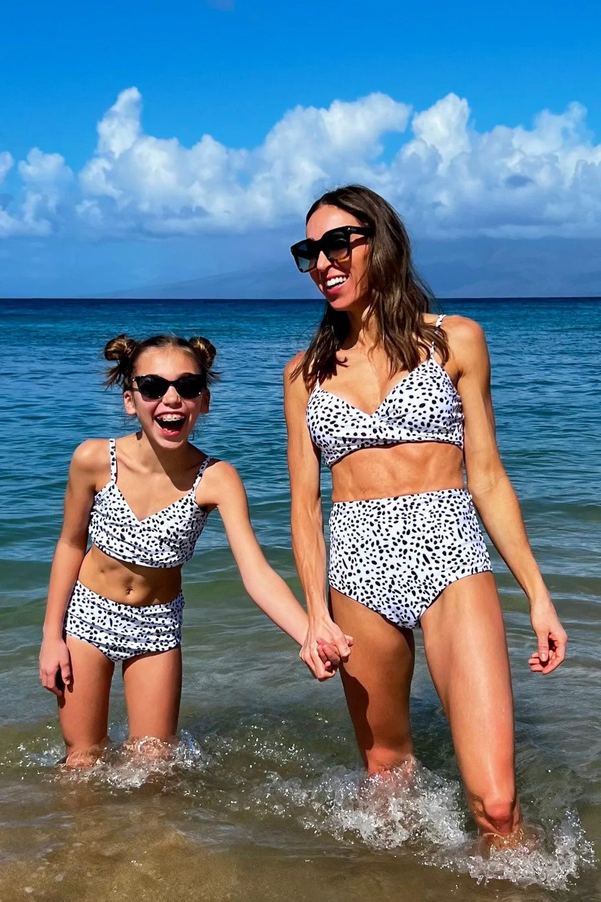 Mom & Me - White Polka Dot Cheetah Bikini