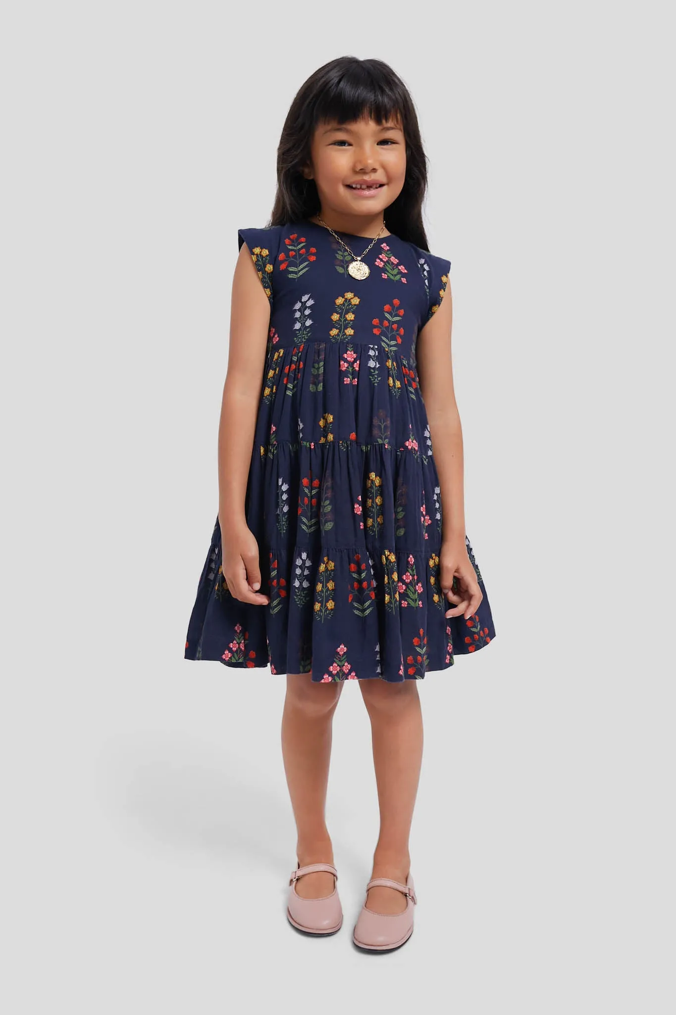 Navy Field Floral Peachy Dress