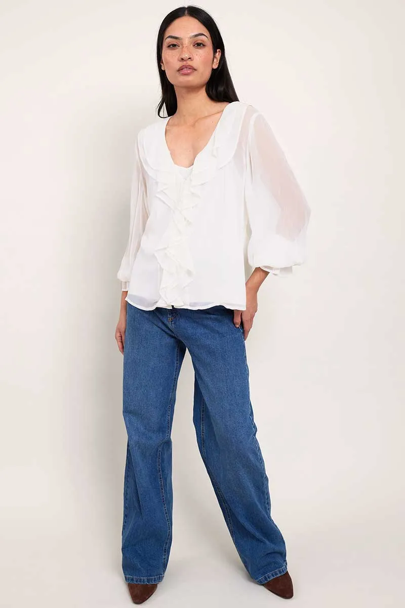 Nuan White Ruffle Top