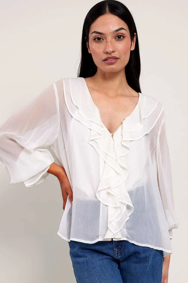 Nuan White Ruffle Top