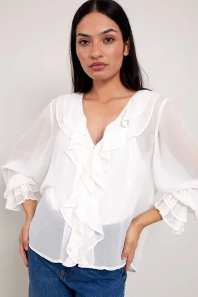 Nuan White Ruffle Top