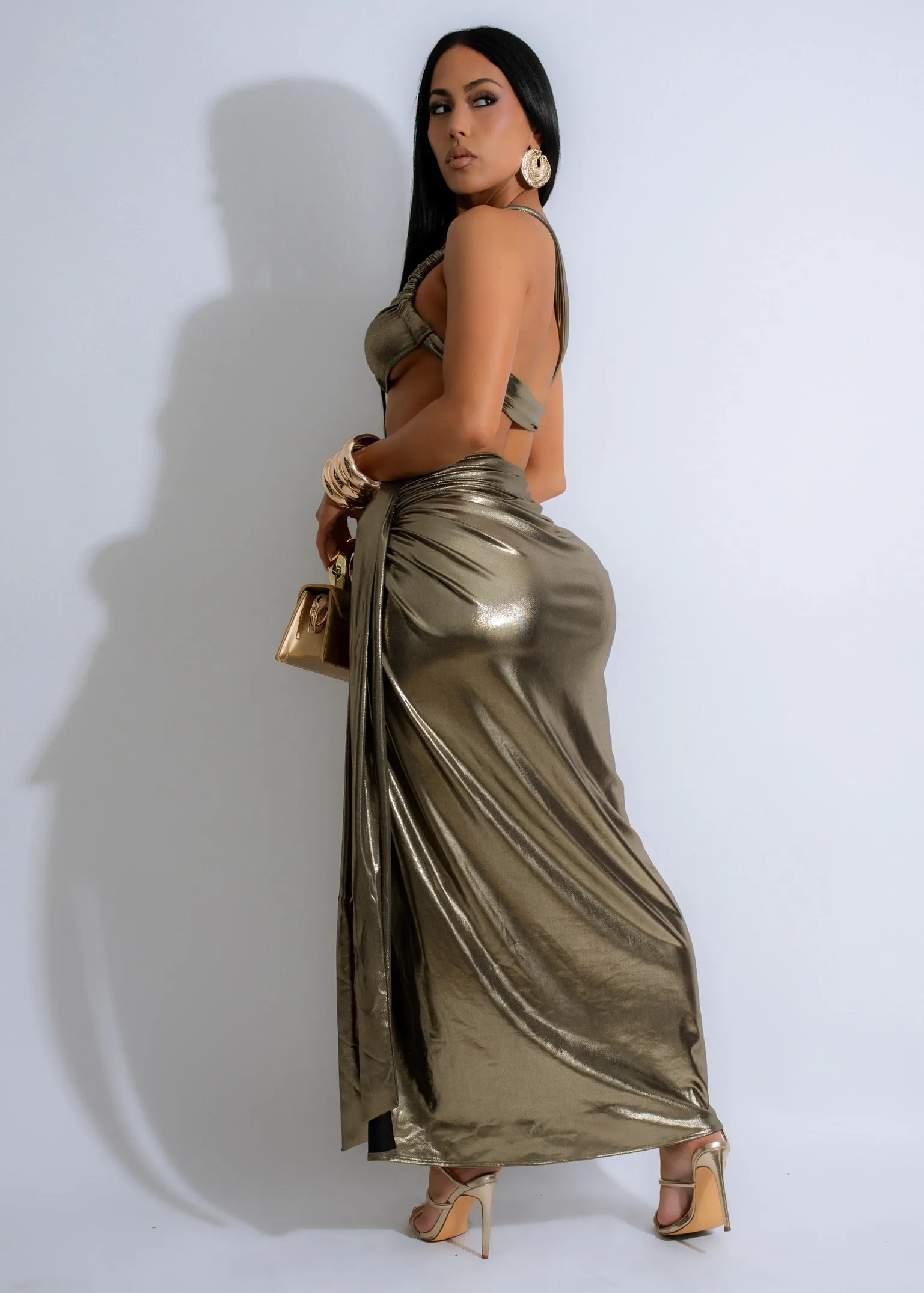 On Scene Ruched Skirt Set Gold