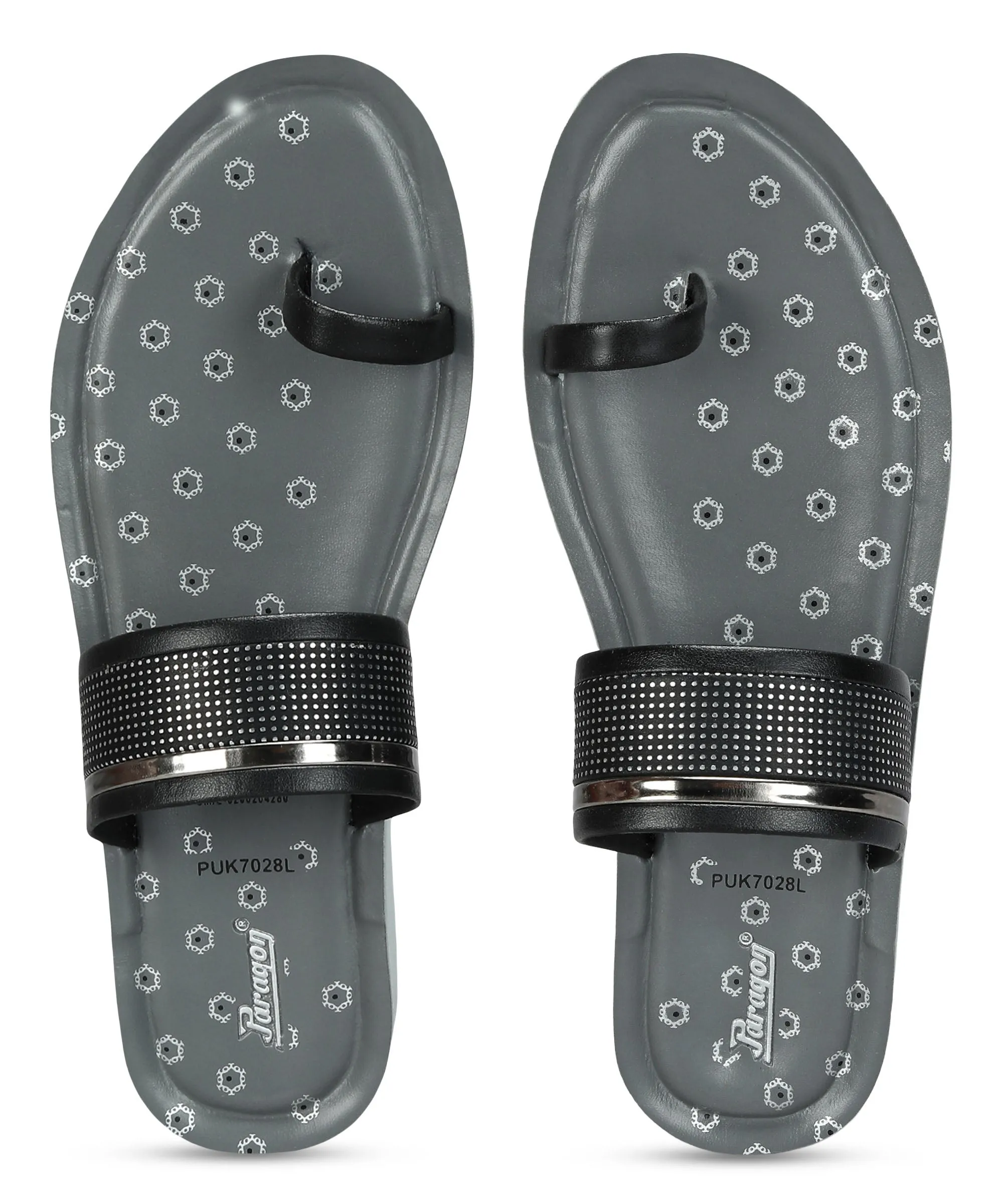 Paragon Women's Slip On Flat Black Sandals | Durable Dailywear Sandals