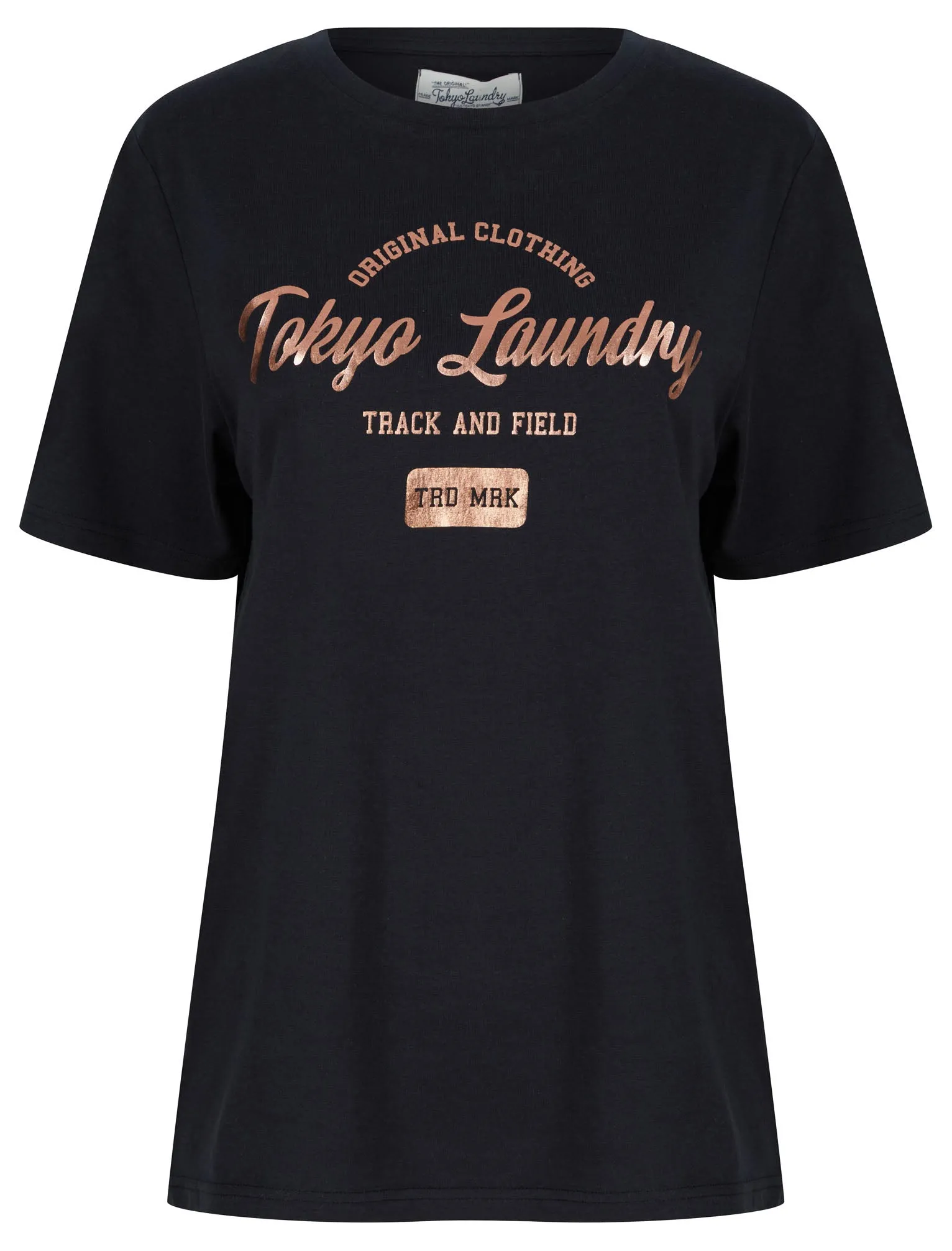 Payton Rose Gold Foil Motif Cotton Jersey T-Shirt in Jet Black - Tokyo Laundry