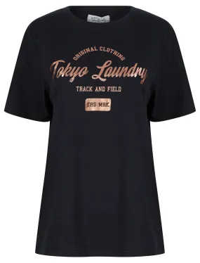 Payton Rose Gold Foil Motif Cotton Jersey T-Shirt in Jet Black - Tokyo Laundry