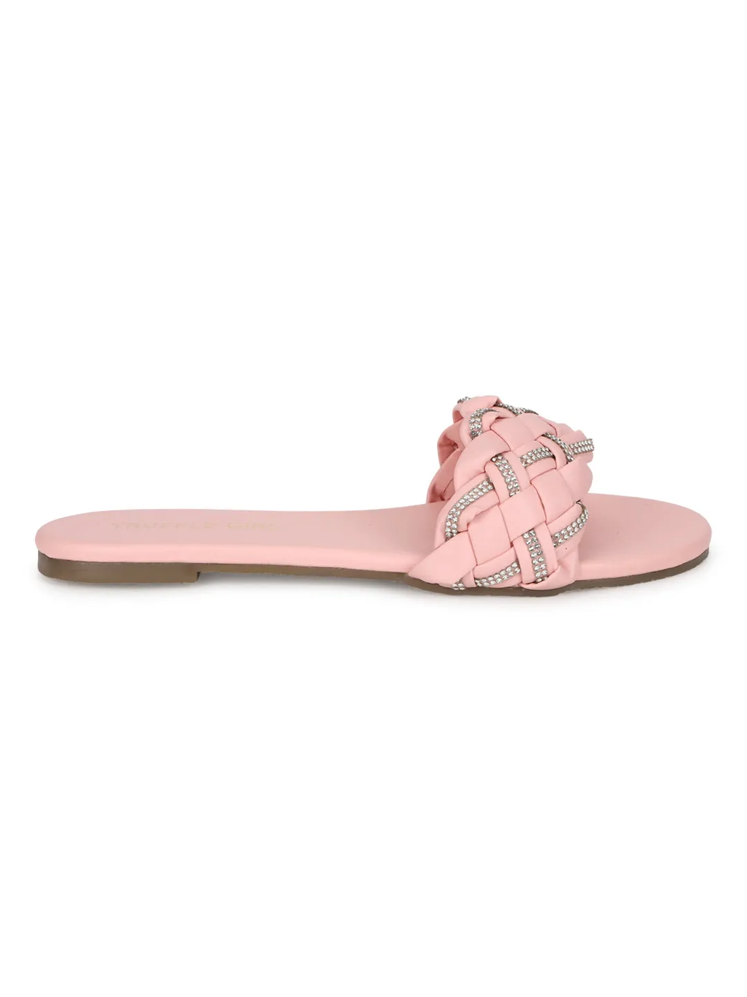 Pink PU Braided Diamante Slip Ons (TC-ST-1215-PNK)